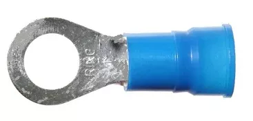 6 AWG Ring Terminal - Vinyl Insulated Blue 3/8" Stud - 10 or 100 Pack