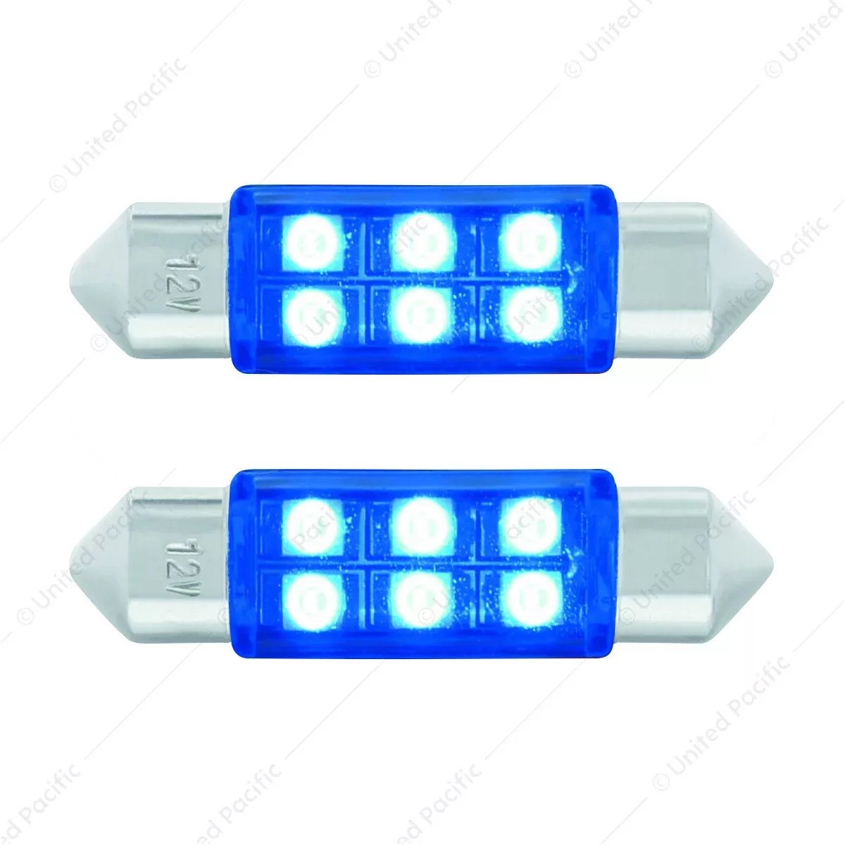 6 SMD High Power Micro LED 6418/6461-36mm Dome Light Bulb - Blue (2-Pack)
