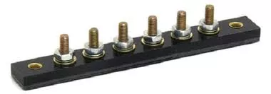 6-Stud Terminal Strips - Stud Type 30 AMP 12V DC #10-32 brass mounted on 5/8" centers