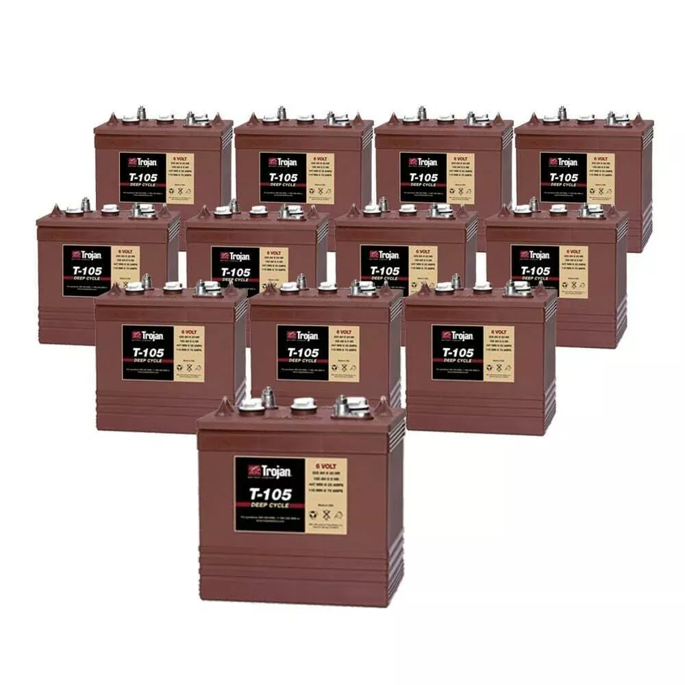 6 Volt Trojan Golf Cart Battery T-105 6V/225Ah (12 Pack, 72V)