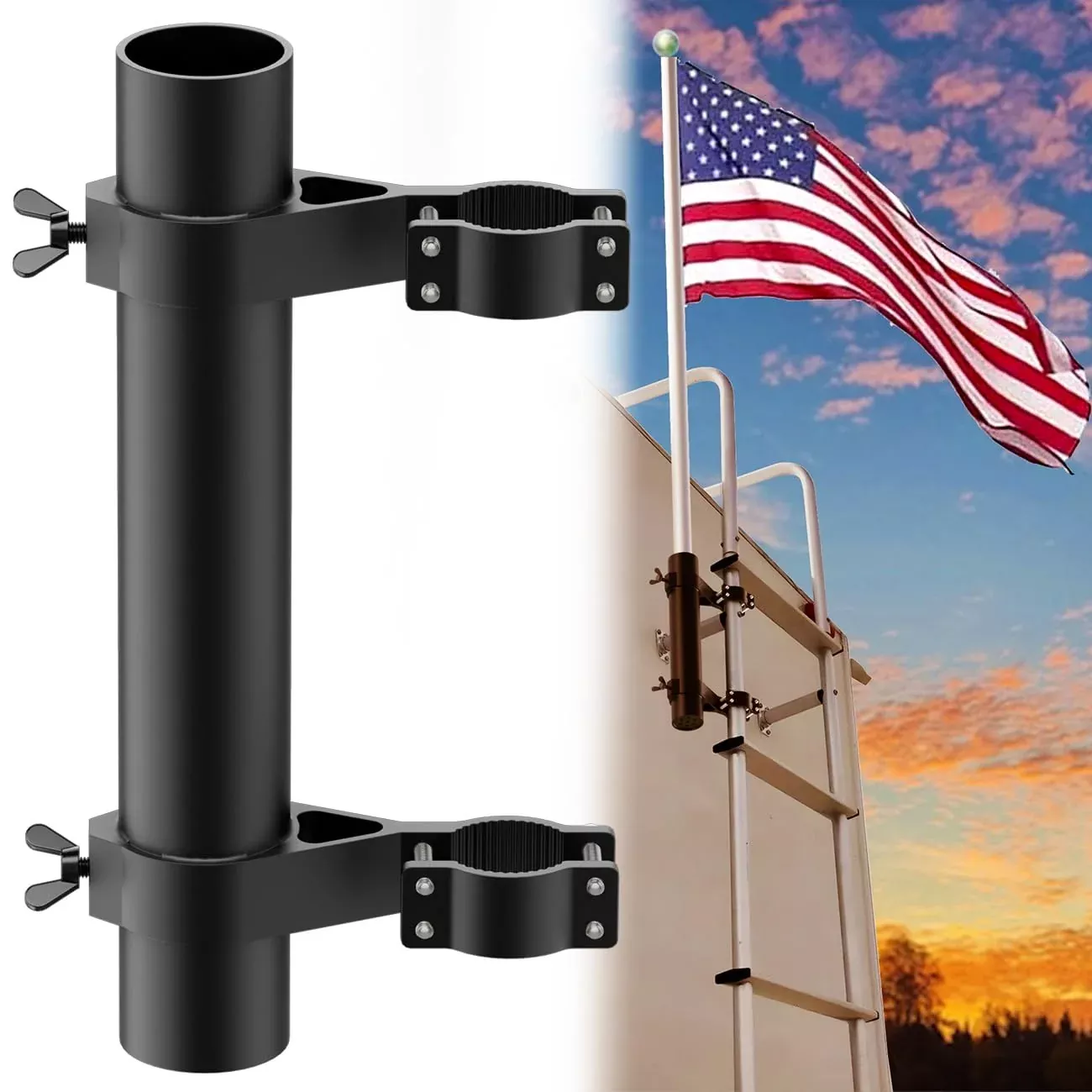Aluminum Ladder Mount RV Flagpole Holder | Safoner