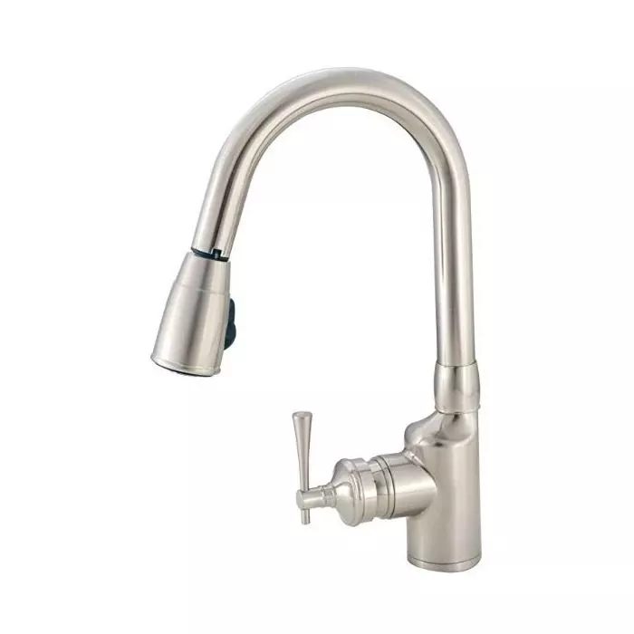 American Brass Company Brushed Nickel Front Single Lever Gooseneck Pull-Out Kitchen Faucet