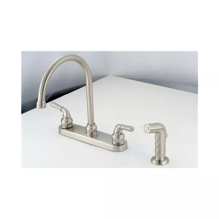 American Brass Company Brushed Nickel Teapot Handle Gooseneck Kitchen Faucet With Spray Kit