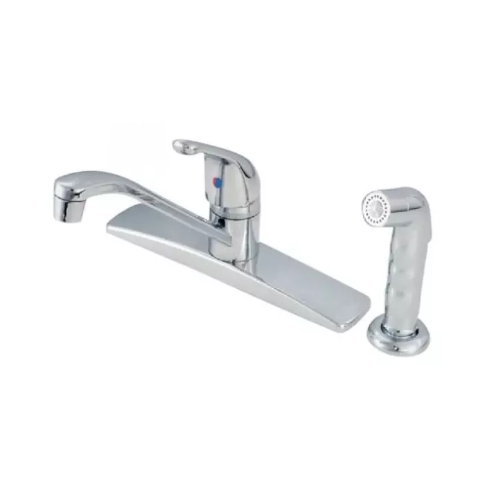 American Brass Company Chrome Single Handle D-Spout Kitchen Faucet With Spray Kit