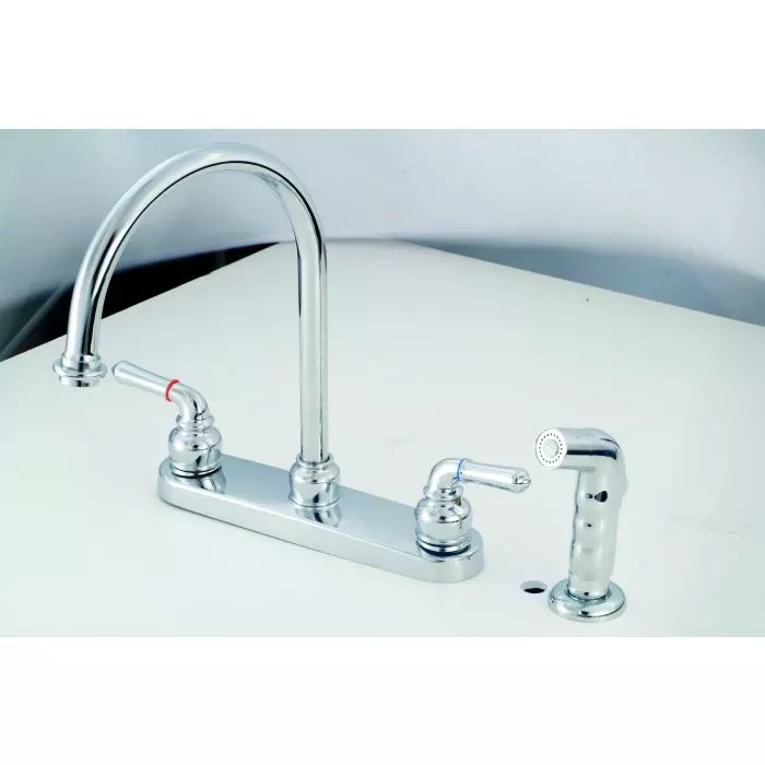 American Brass Company Chrome Teapot Handle Gooseneck Kitchen Faucet With Spray Kit