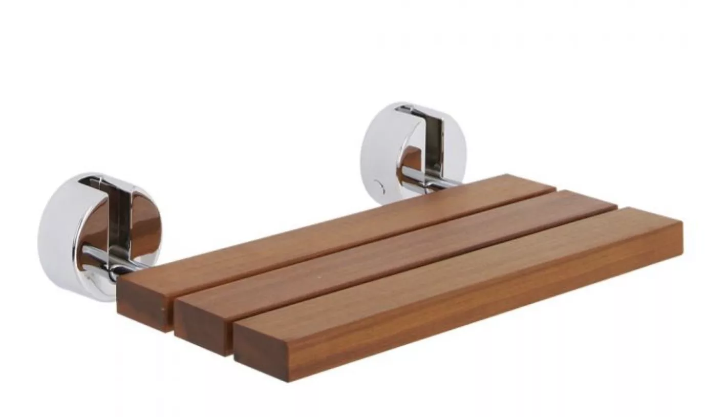 Bengal Teak Wood Folding Shower Seat with Chrome Brackets A371