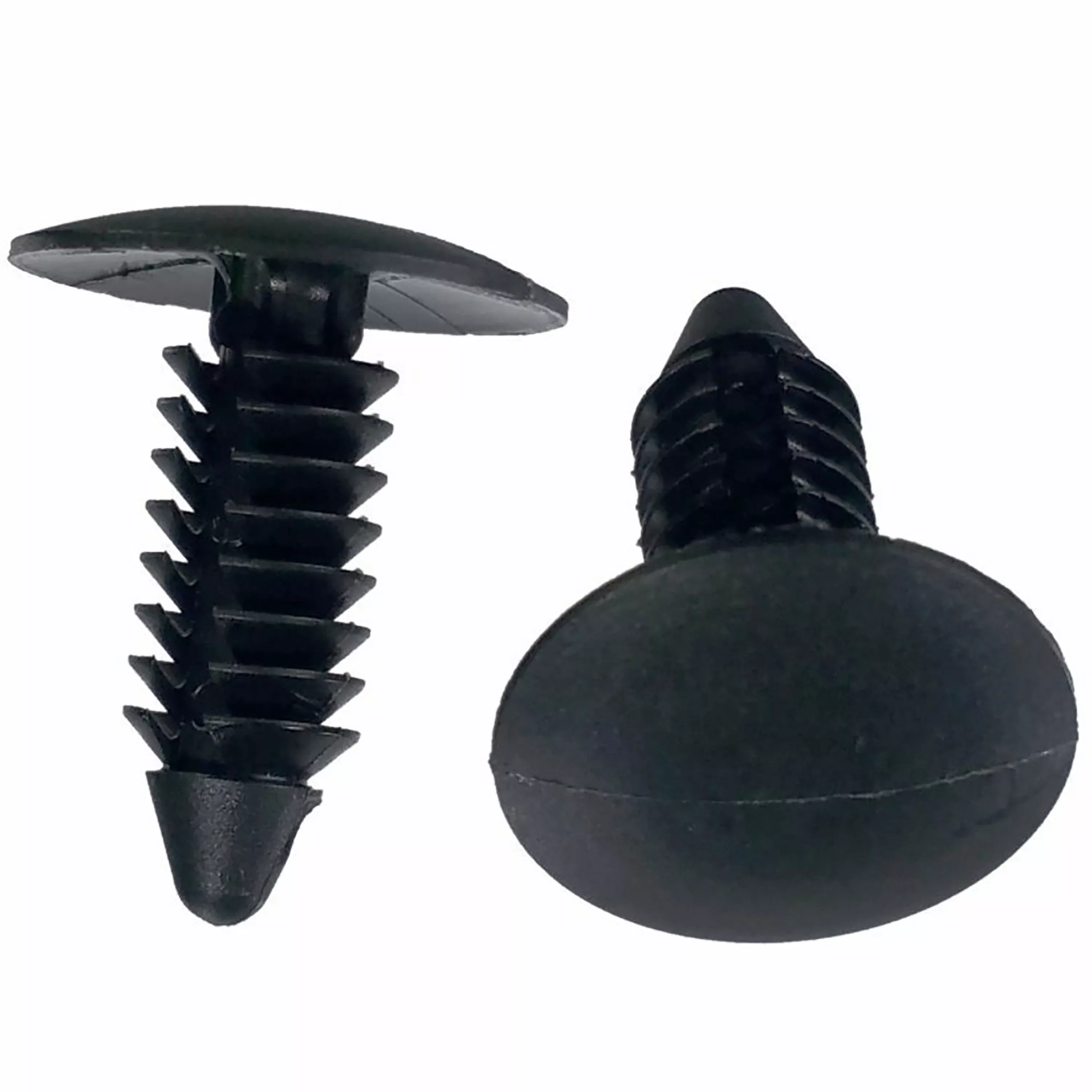 Black Nylon Fender & Bumper Shield Clip Retainers - 1/4" Hole, 13/16" Stem - 100 Pack