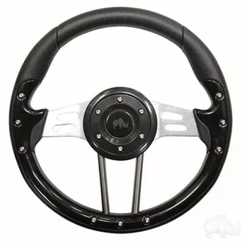 Black on Black 13" Aviator 4 Golf Cart Steering Wheel with Adapter Hub