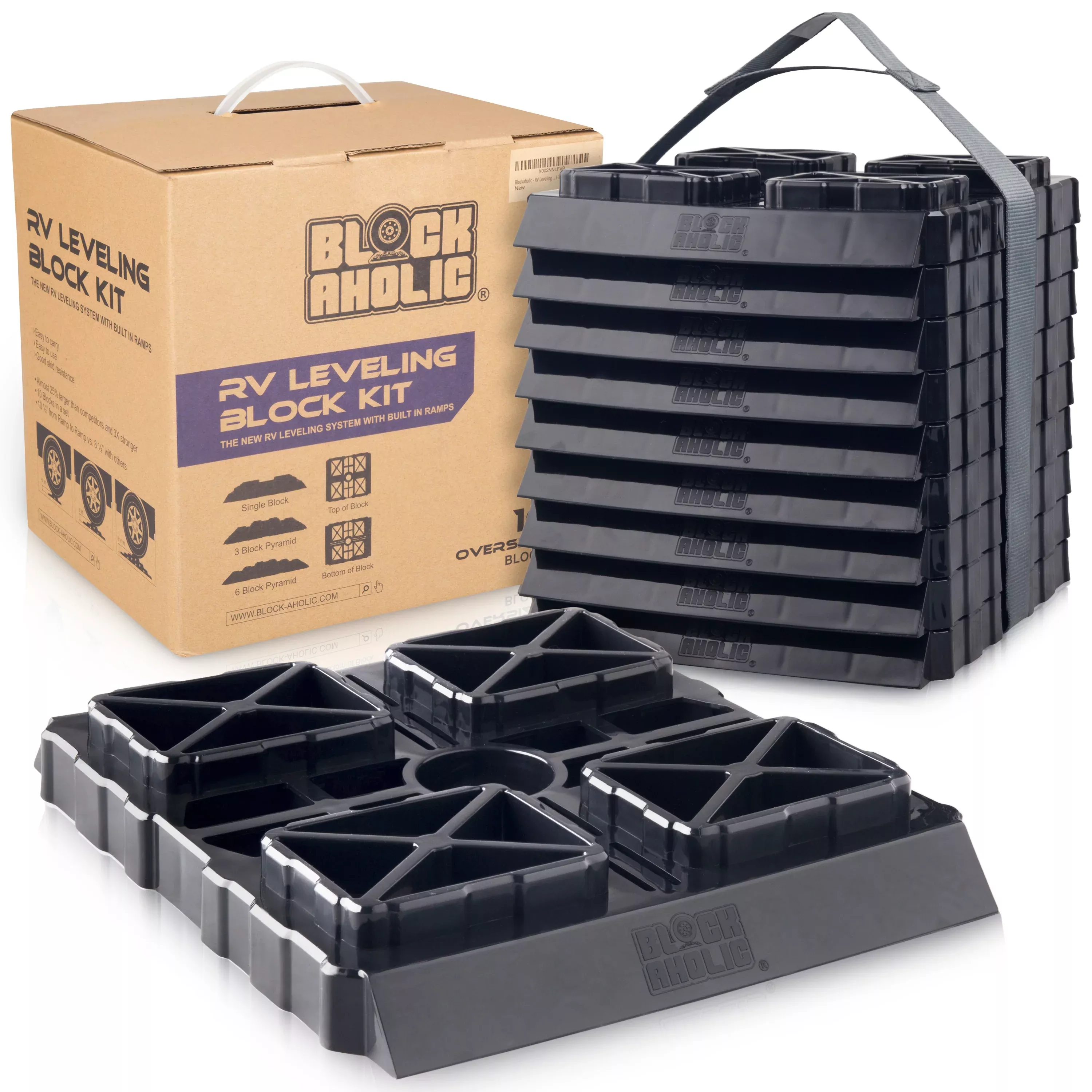 Blockaholic Heavy Duty Stacking RV Leveling Blocks - Camper Leveler Kit Trailer Tire Levelers - 10 Pack