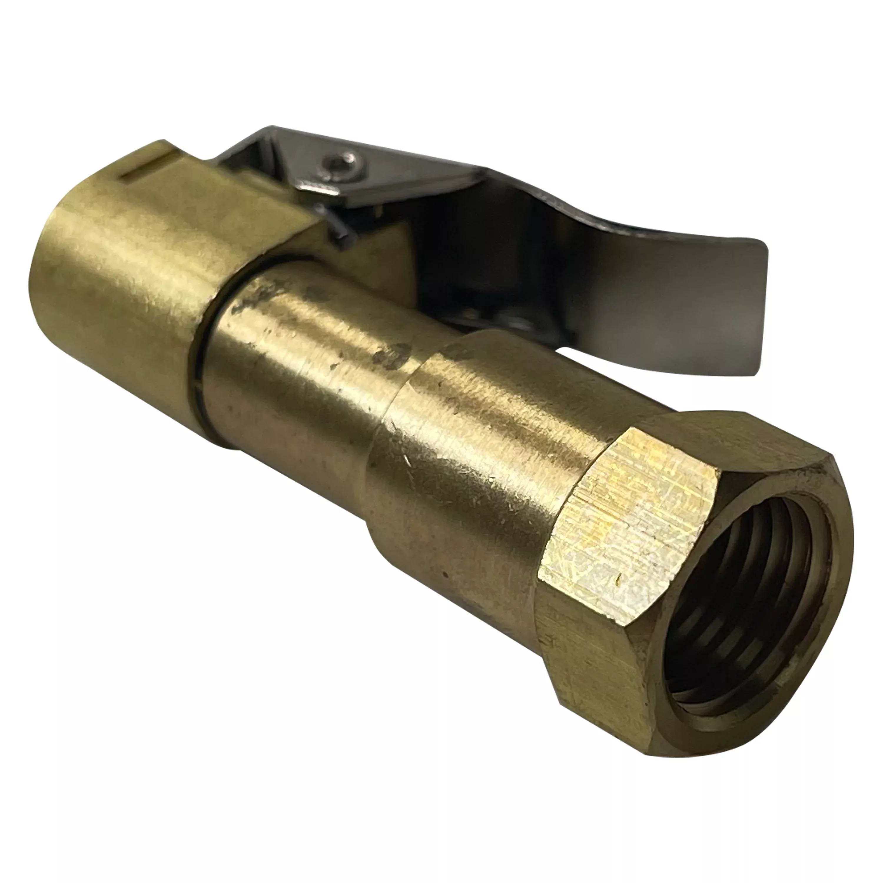 Brass Lock-On Tire Air Chuck - 1/4" NPT Thread with Clip - Heavy Duty
