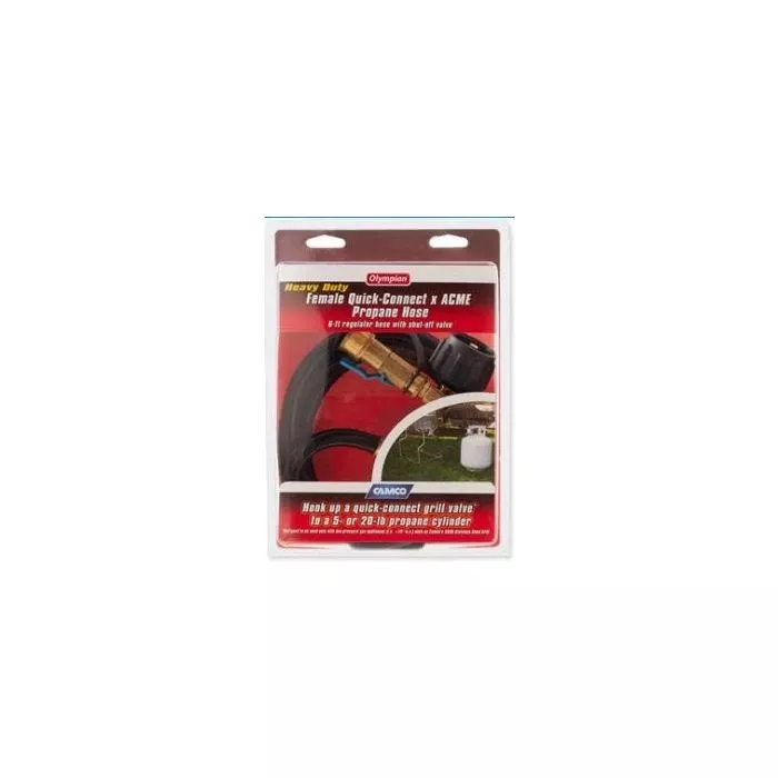 Camco ACME 6′ Propane Regulator Hose W/ Female Quick-Connect Shut-Off Valve