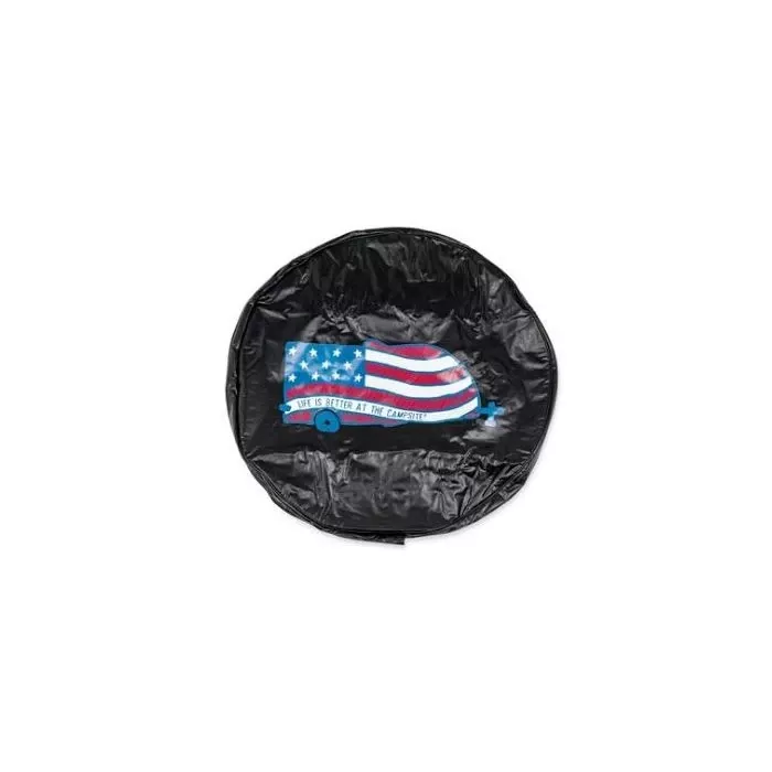 Camco Life Is Better At The Campsite 27″ RV Spare Tire Cover- Black Vinyl, USA Flag RV