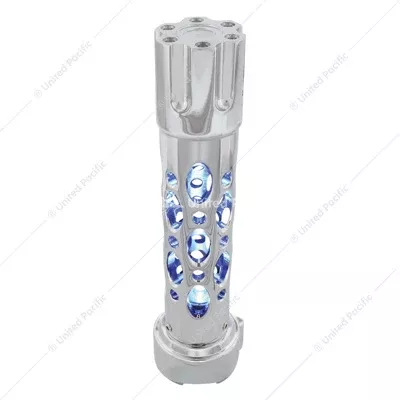 Chrome/Blue LED Austin Style Gun Cylinder Gearshift Knob with LED 9/10 Speed Adapter -