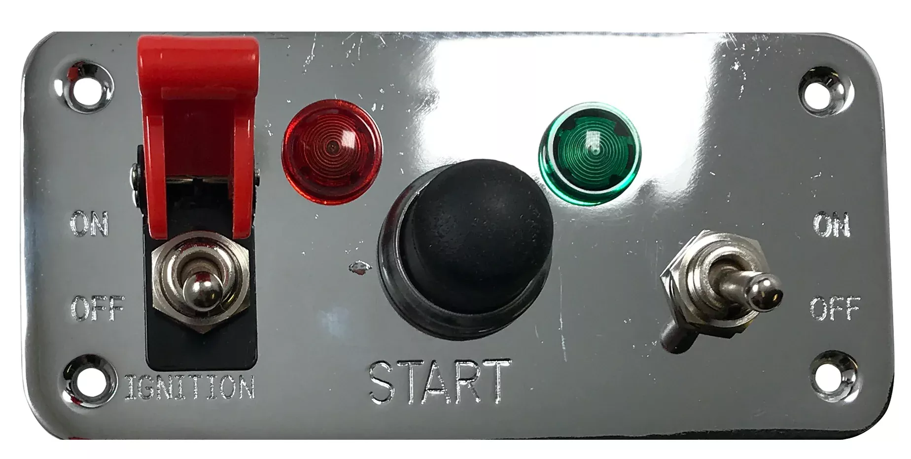 Chrome Multi-Purpose Switch Panel - Red Switch Cover, Ignition On / Off , Push Start & Lights