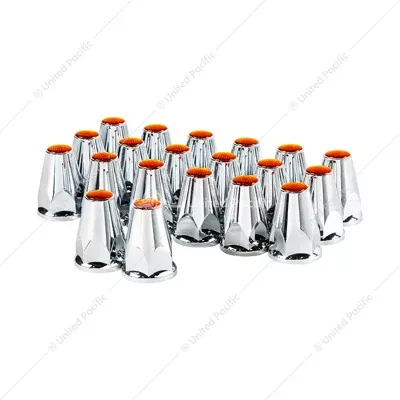 Chrome Plastic Nut Covers With Flange - Push-On -33mm X 2-3/4"-Amber Reflector