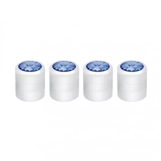 Chrome Round Valve Caps with Blue Crystal - 4 Pack