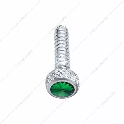 Chrome Short Dash Screw For Freightliner With Green Crystal (2-Pack)