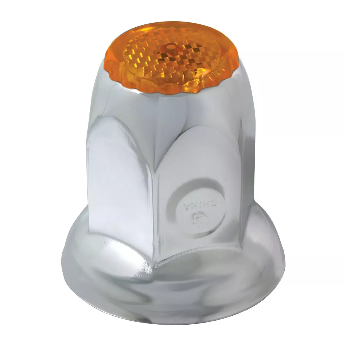 Chrome Steel Amber Reflector Push-On Lug Nut Cover w/ Flange
