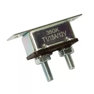 Circuit Breaker 12V 15A, Automatic Reset Type I, Metal Housing, Straight Bracket, Single Pack