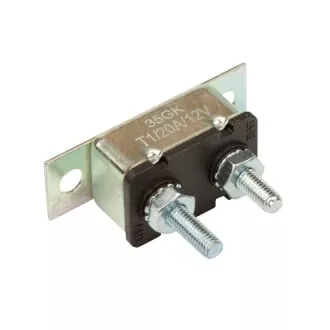 Circuit Breaker 12V 20A, Automatic Reset Type I, Metal Housing, Straight Bracket, Single Pack