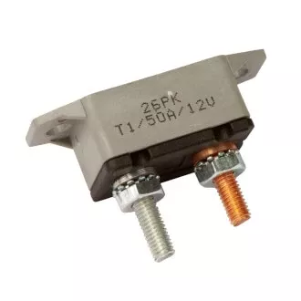 Circuit Breaker 12V 50A, Automatic Reset Type I, Plastic Housing, Straight Bracket, Single Pack
