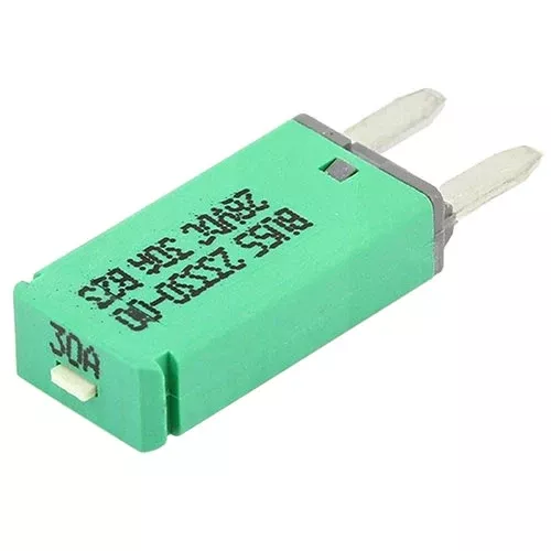 Circuit Breaker 30A 28V Mini Wedge Type III Manual Reset Green