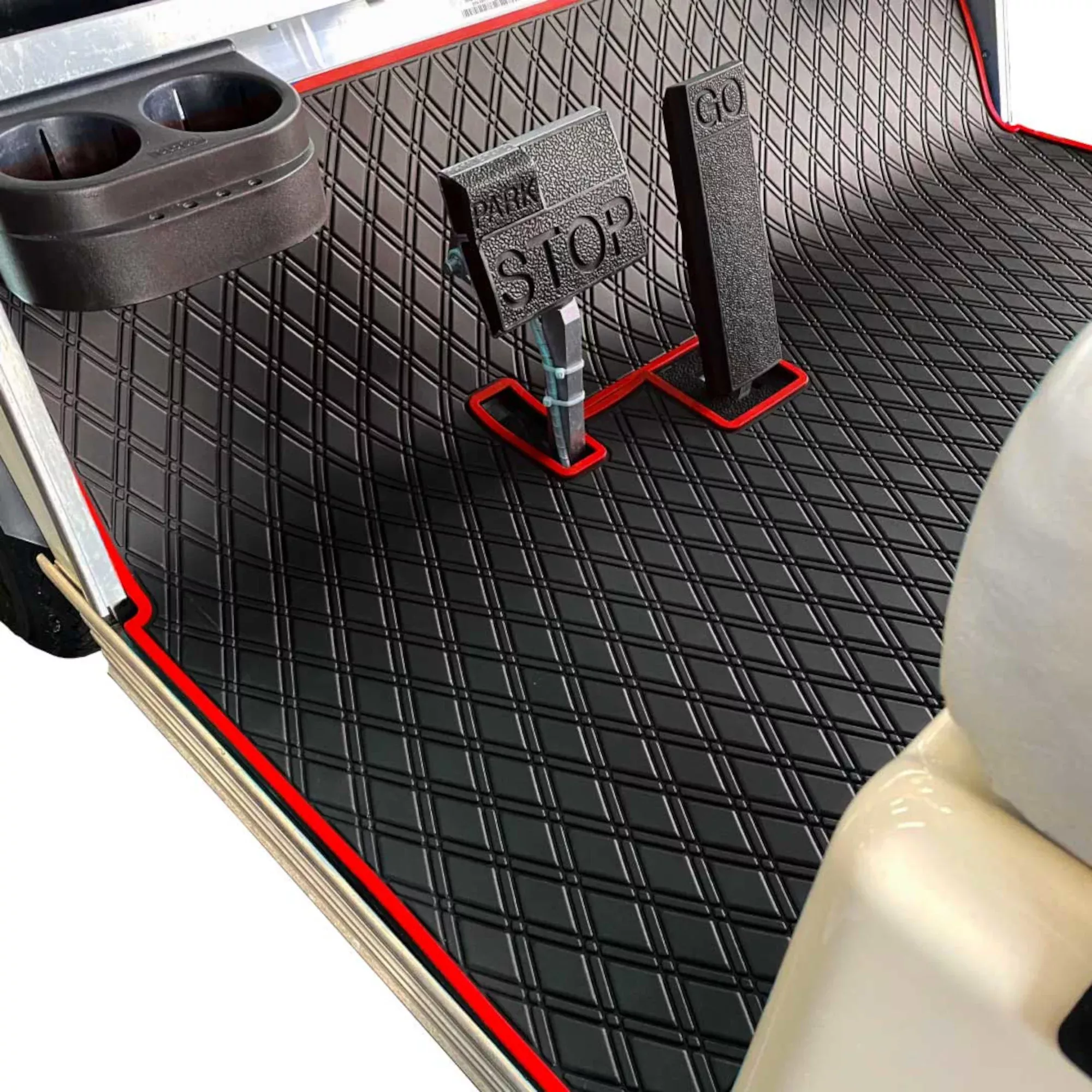 Club Car DS Floor Mat - Xtreme Full Coverage | Black/Red 1982-2013 Villager