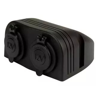 Double DC Accessory Socket, Cigarette Socket, Surface Mount, 12/24V Input/Output, 20/10A Output