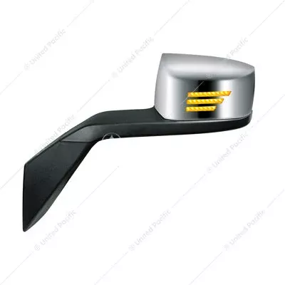 Driver Chrome Hood Mirror Assembly With Sequential LED Turn Signal For 2004-2017 Volvo VNL