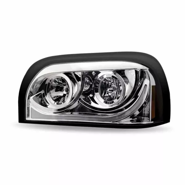 Freightliner Century Halogen Projector Headlight Assembly with LED Glow Position, Turn & Marker Accent – Black (Driver Side)