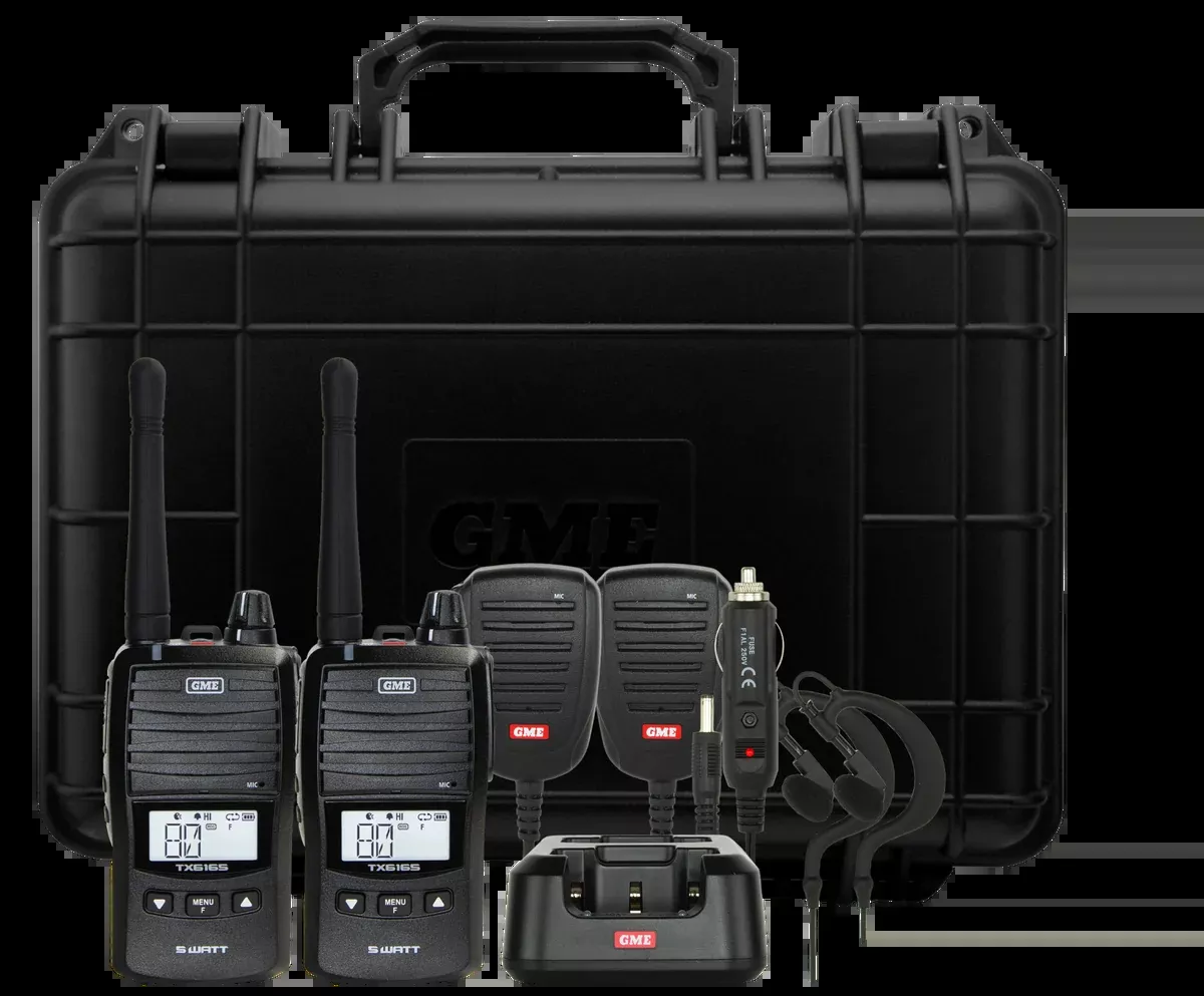 GME UHF Radio 5W 80 Channel Handheld Twin Pack With Chargers And Carry Cases