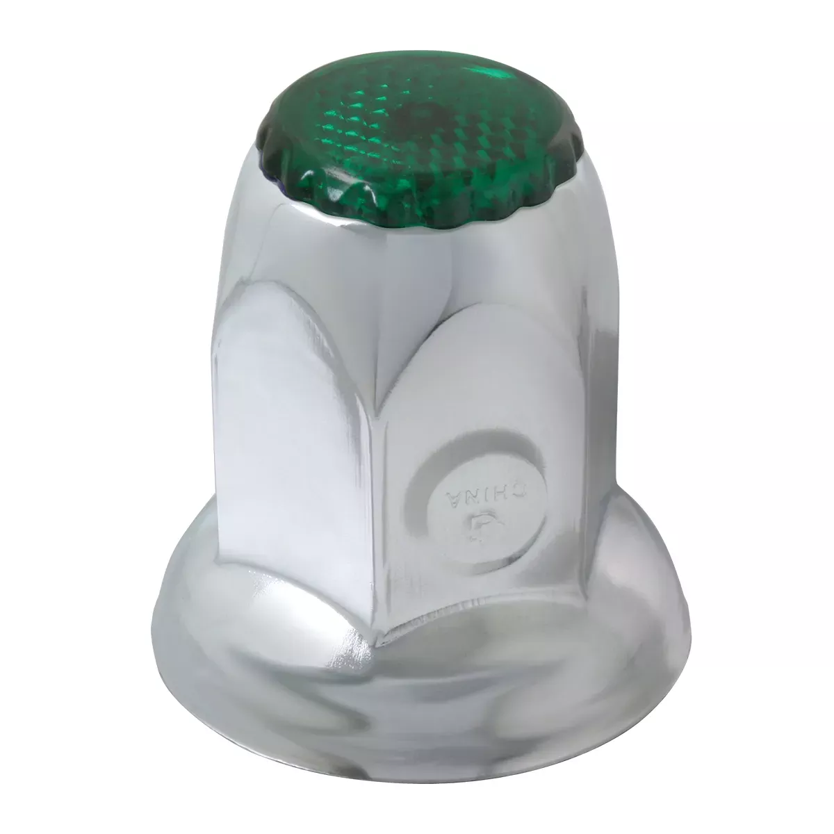 Green Chrome Steel Reflector Push-On Lug Nut Cover w/ Flange