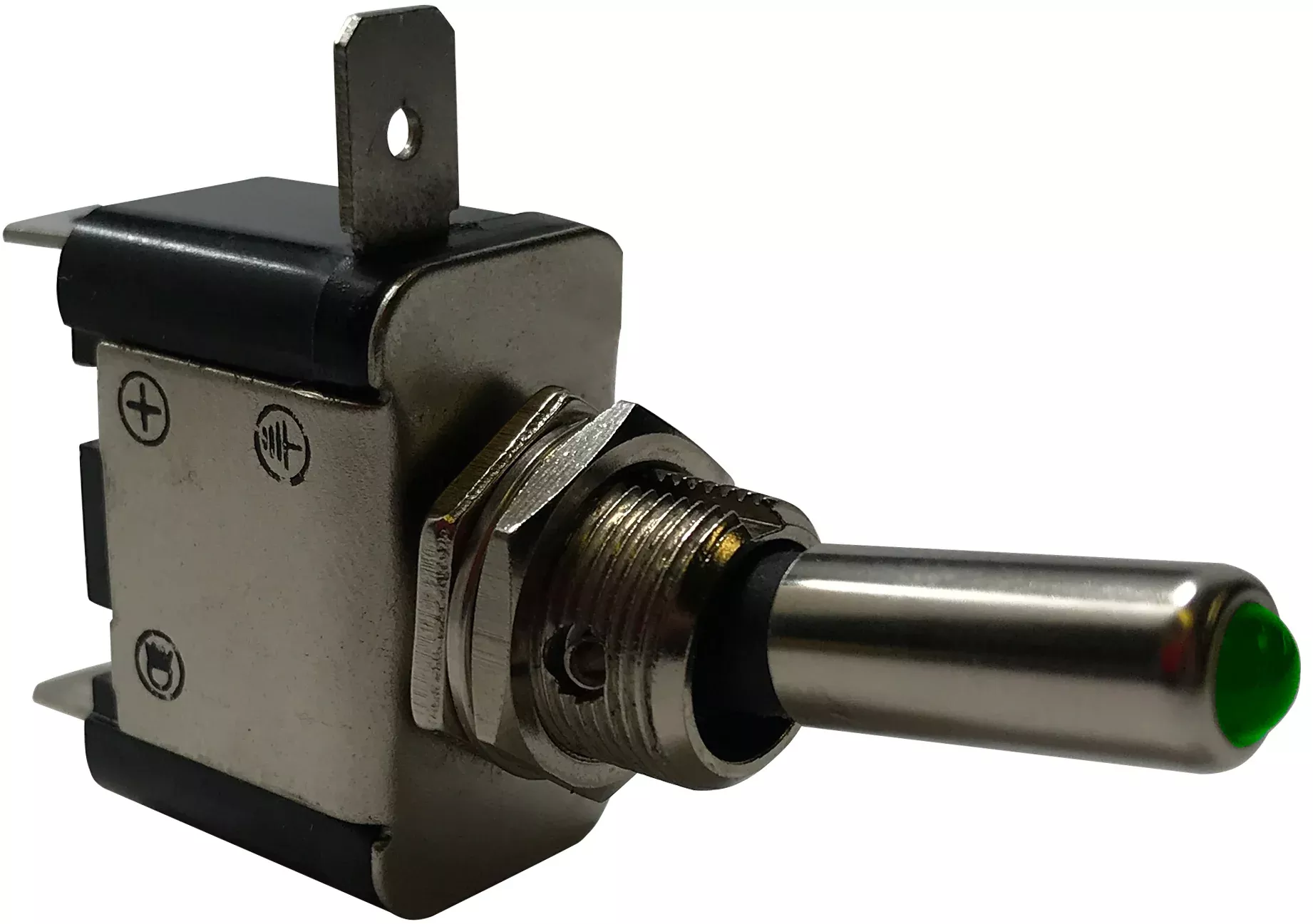 Green Heavy Duty LED Illuminated ON / OFF Metal Toggle Switch SPST - 20 Amps @ 12 Volts