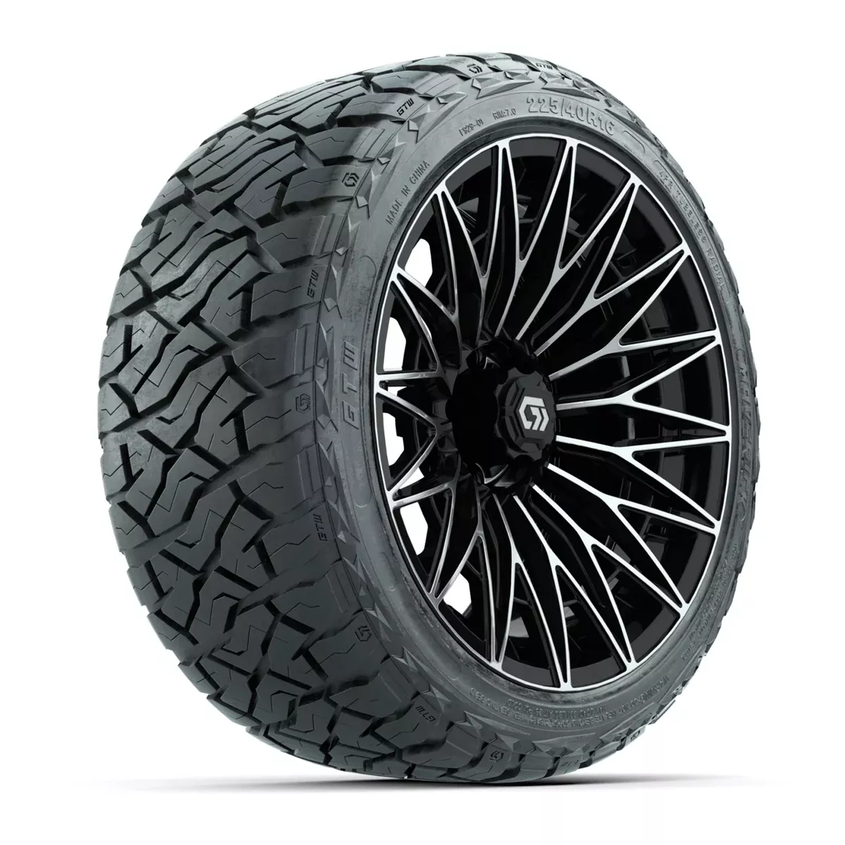 GTW 16" Blur Black/Machined Golf Cart Wheels & 225/40-R16 Maverick Street Tires