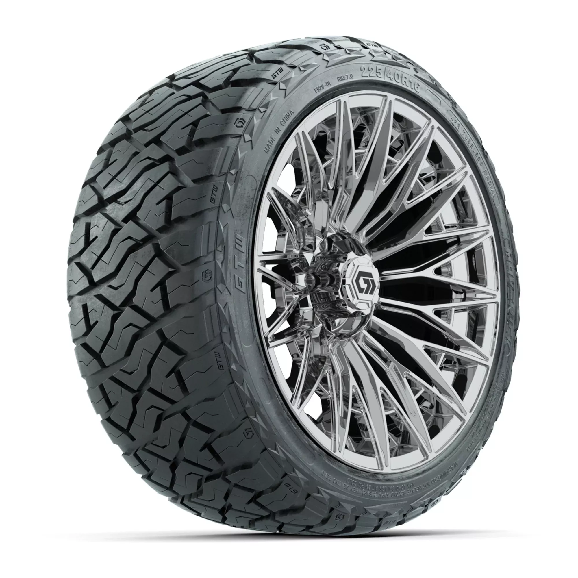 GTW 16" Blur Chrome Golf Cart Wheels & 225/40-R16 Maverick All Terrain Tires