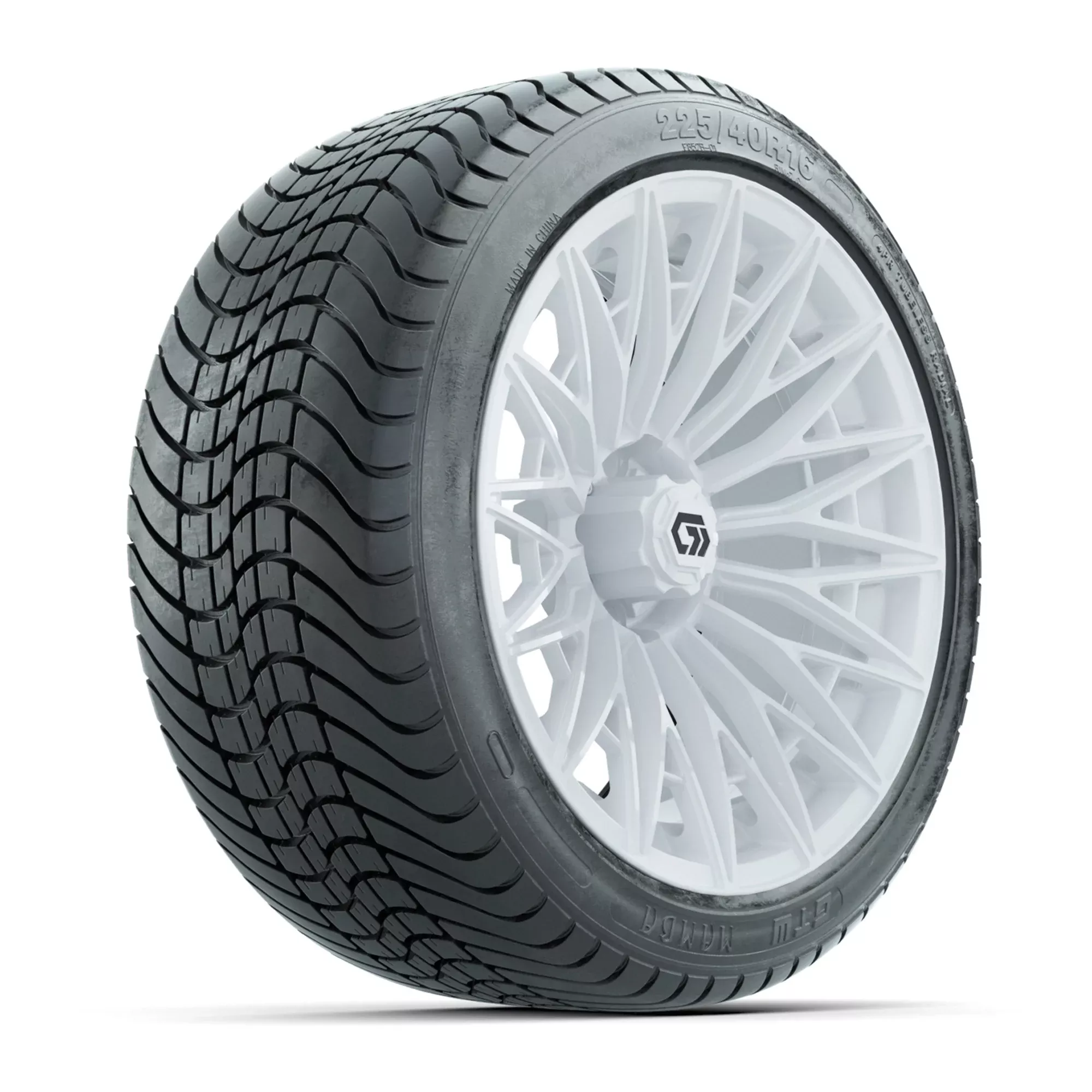 GTW 16" BLUR Gloss White Golf Cart Wheels & 225/40R16 Mamba Street Tire