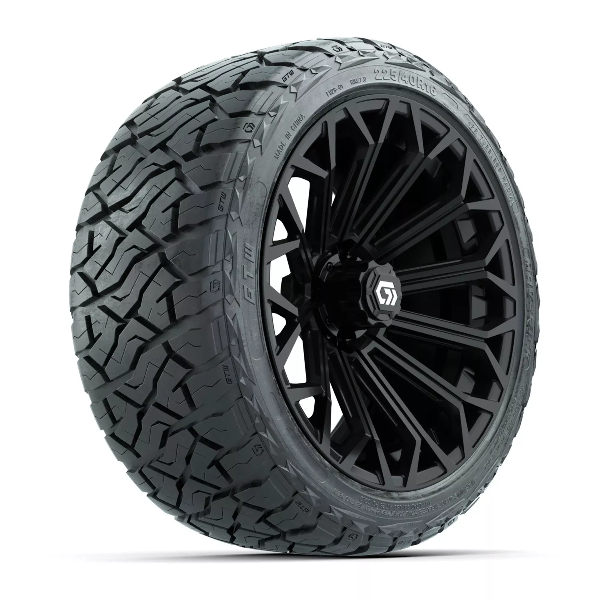 GTW 16" Phantom Gloss Black Golf Cart Wheels & 225/40-R16 Maverick A/T Tires - Full Set