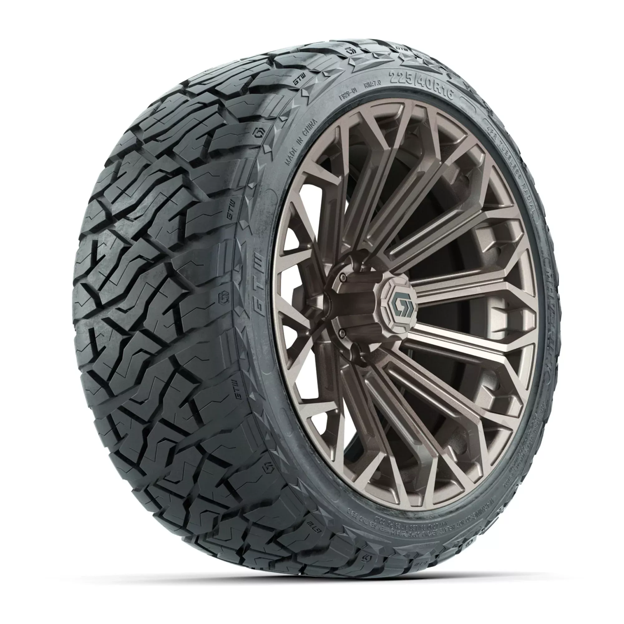 GTW 16" Phantom Matte Bronze Golf Cart Wheels & 225/40-R16 Maverick A/T Tires - Full Set