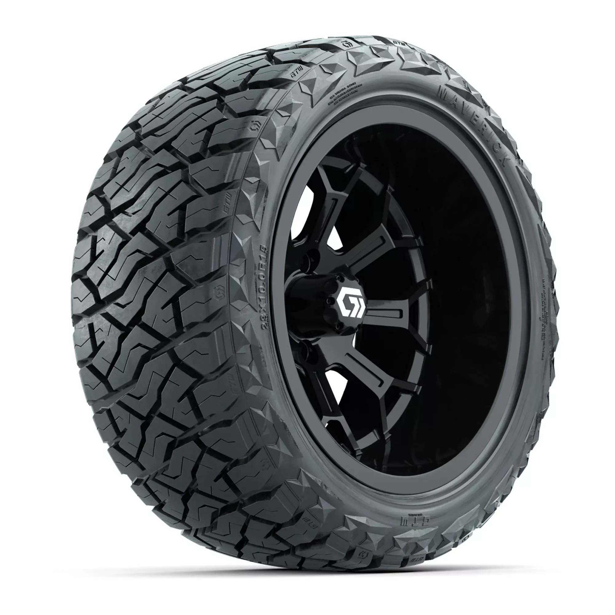 GTW Assault Gloss Black 15" Deep Dish Wheels with 23X10-R15 Maverick Steel Belted Radial All-Terrain Tires - Full Set