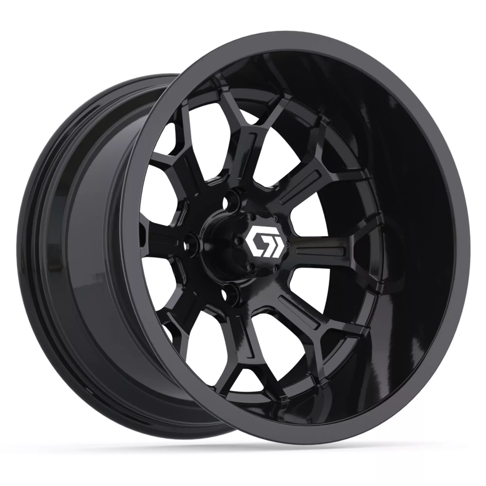 GTW Assault Gloss Black 15" Golf Cart Wheel | Deep Dish