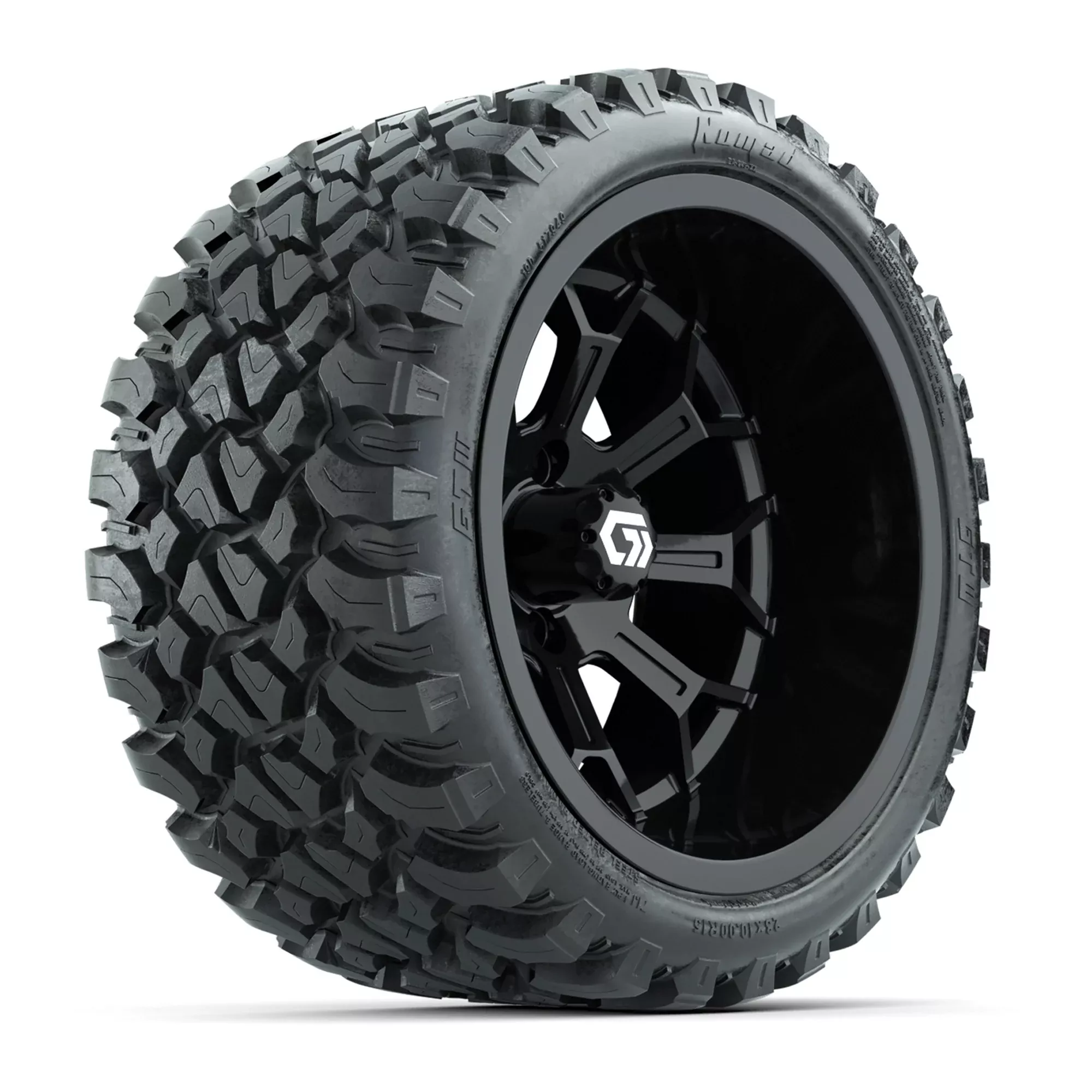 GTW Assault Gloss Black 15" Wheels with 23X10-R15 Nomad Steel Belted Radial All-Terrain Tires - Full Set