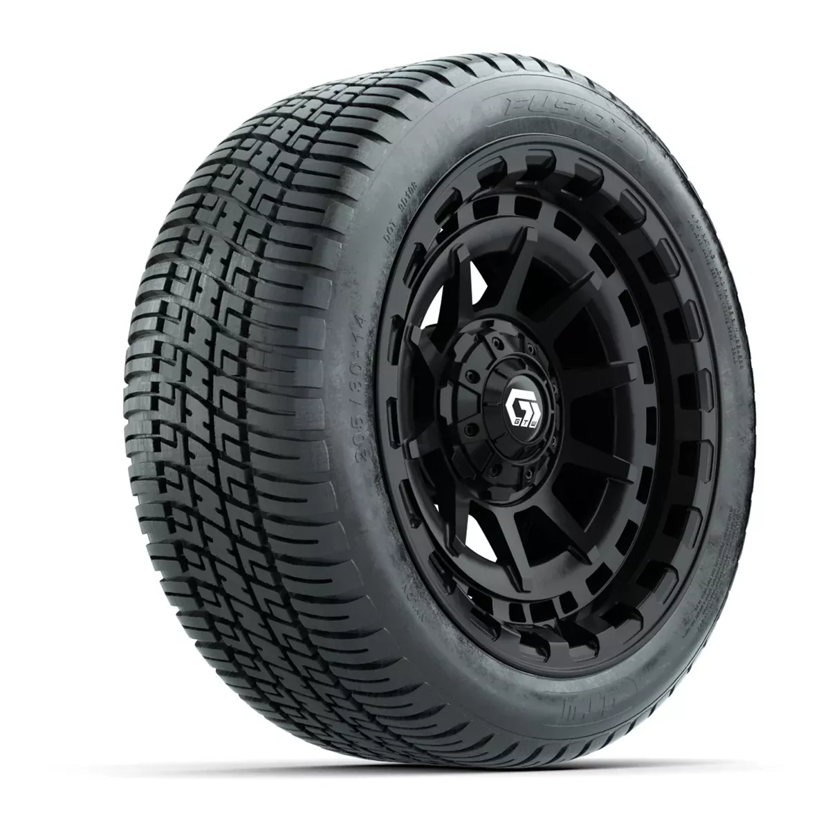 GTW Barricade Gloss Black 14 in Wheels with 205/30-14 Fusion Street Tires Full Set