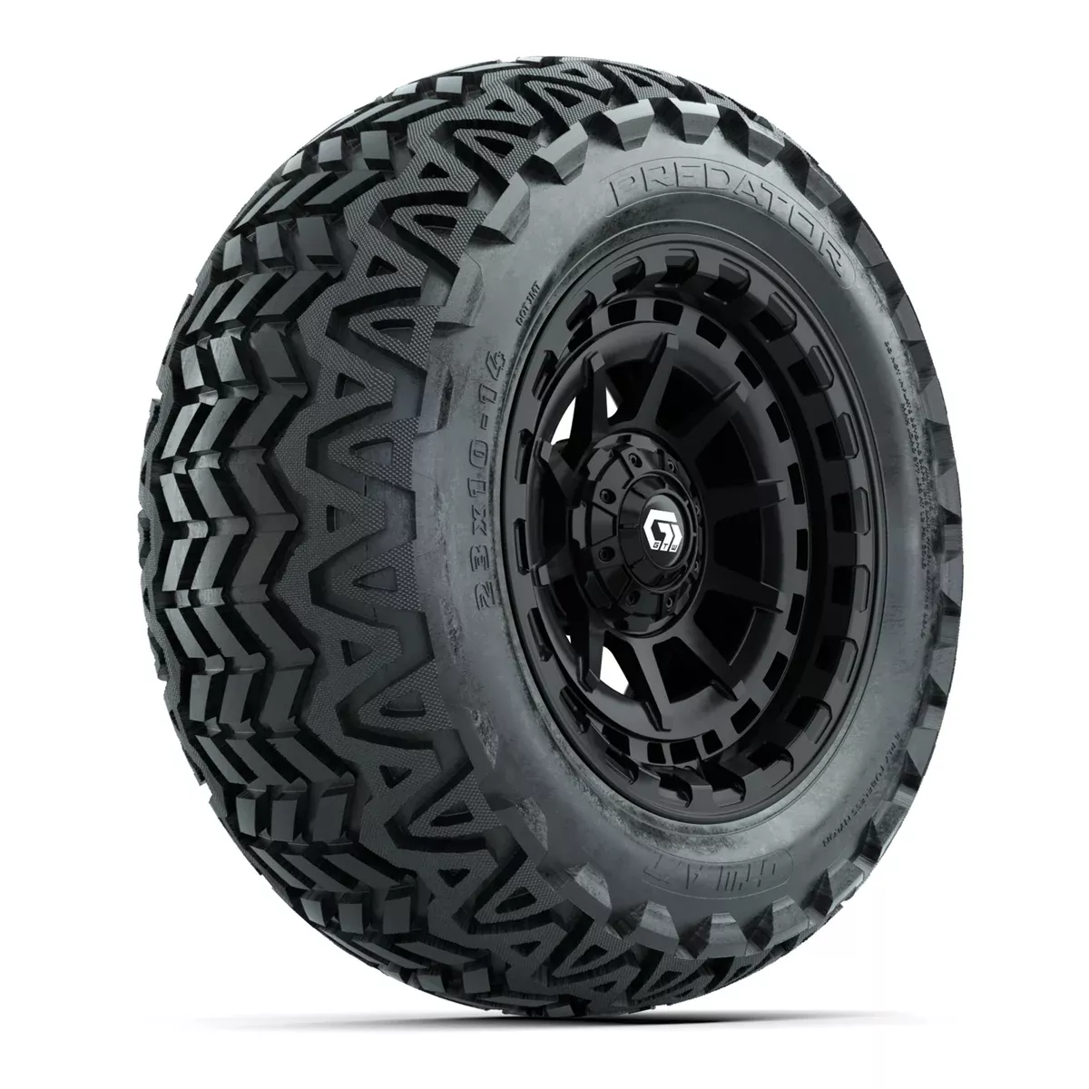GTW Barricade Gloss Black 14 in Wheels with 23x10-14 Predator All-Terrain Tires – Full Set