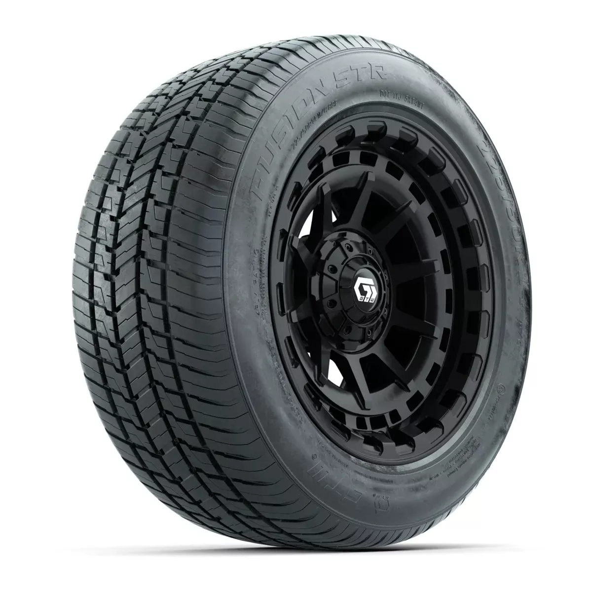 GTW Barricade Gloss Black 14" Wheels with 225/50-R14 Fusion STR DOT Approved Street Tires - Full Set