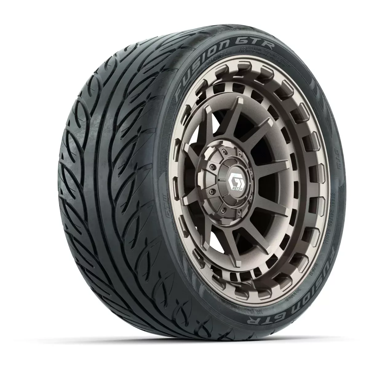 GTW Barricade Satin Bronze 14 in Wheels with 205/40-R14 Fusion GTR Steel Belted Street Tires Full Set