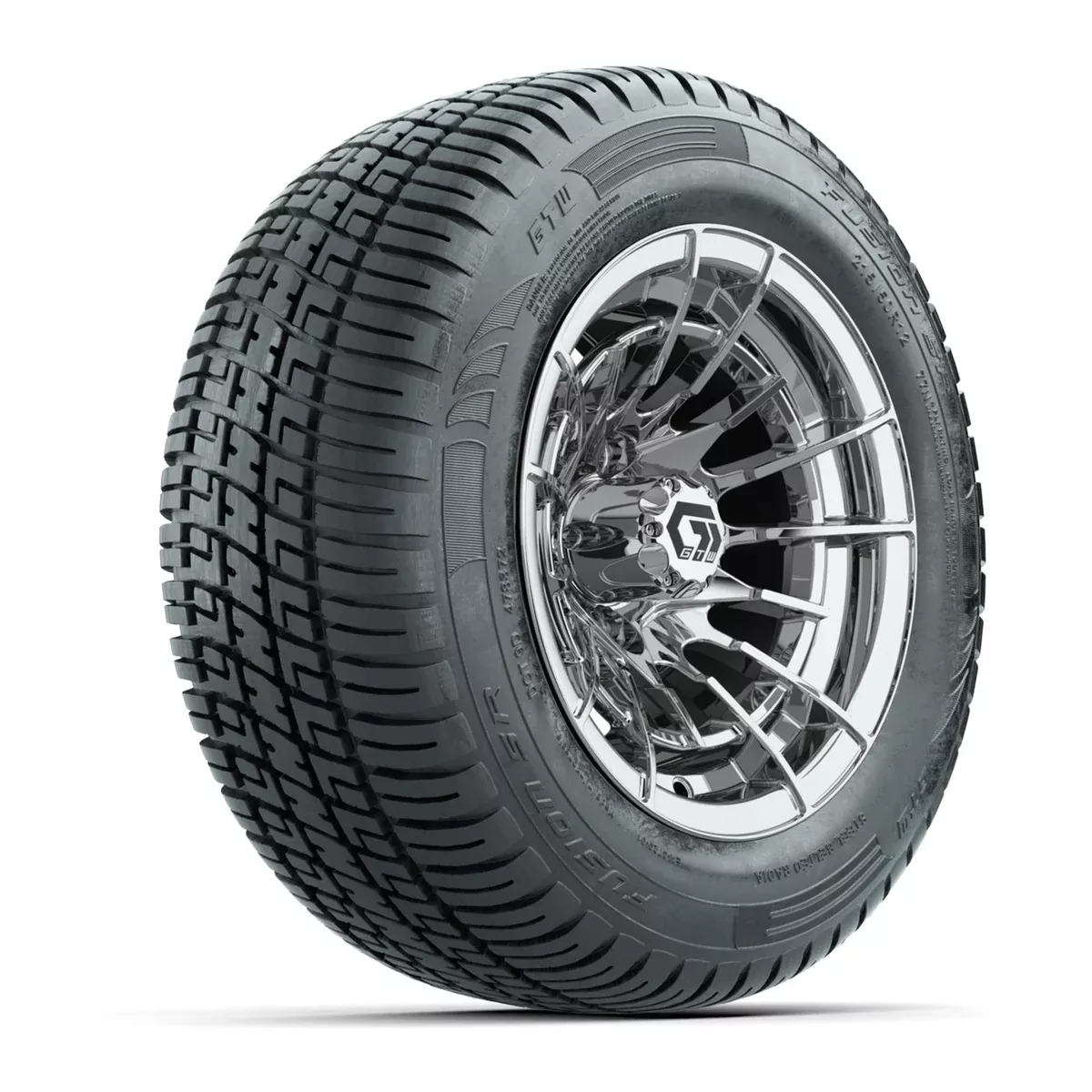 GTW Boost Chrome 12 in Wheels with 215/50-R12 Fusion S/R Steel Belt Radial Tires Full Set