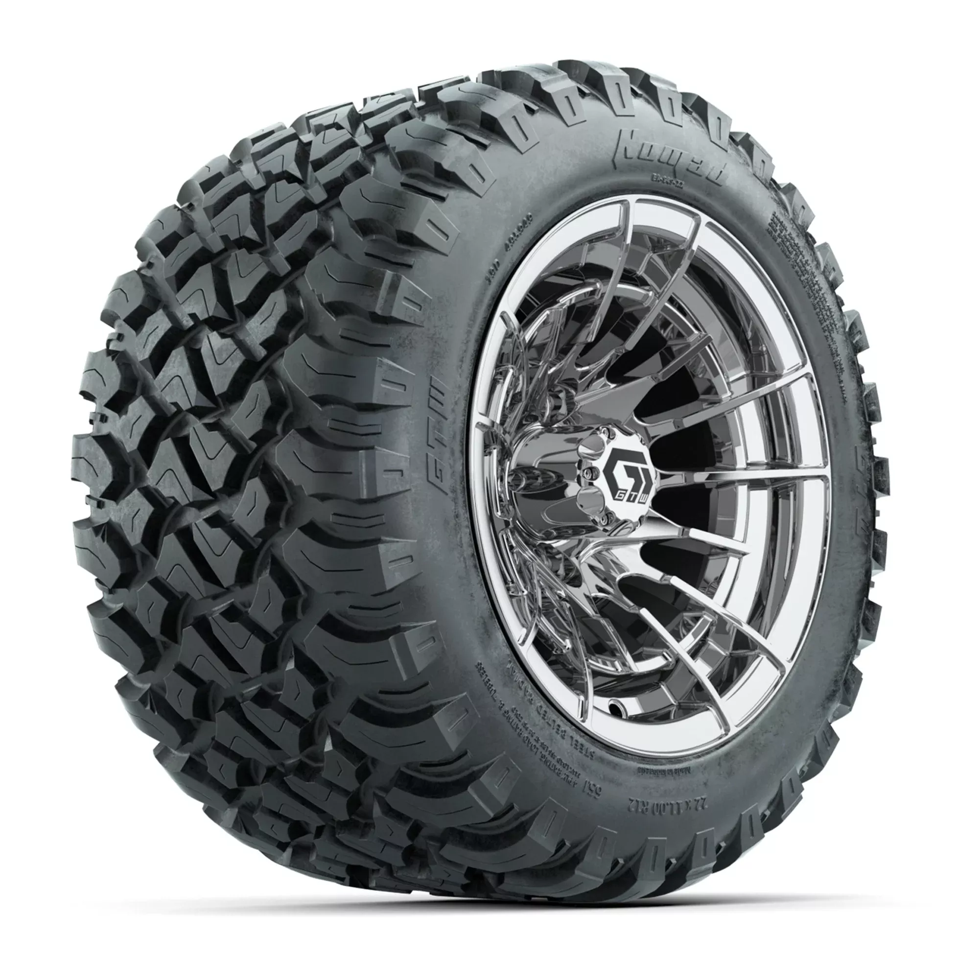 GTW Boost Chrome 12 in Wheels with 22X11-R12 Nomad Steel Belt Radial All-Terrain Tires - Full Set