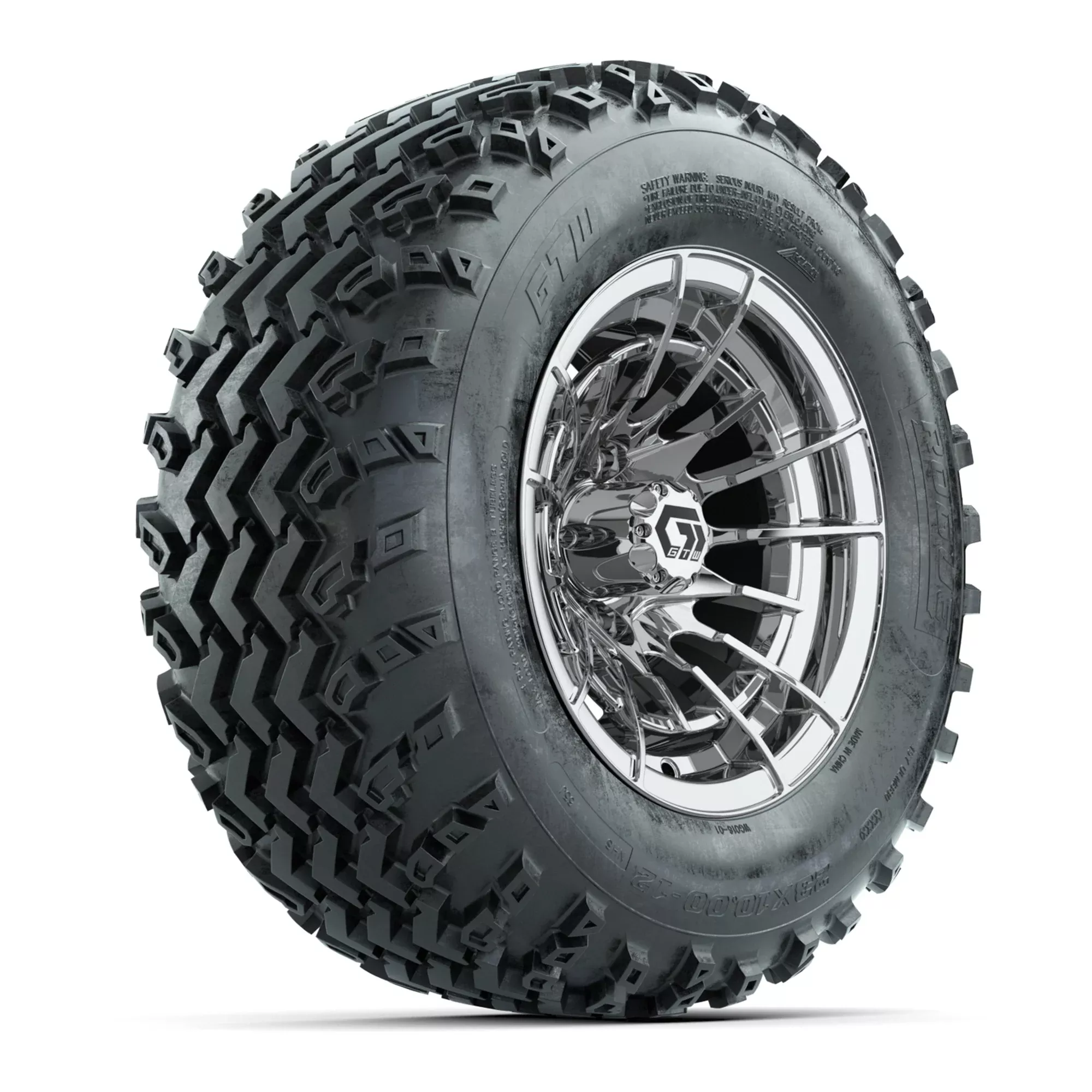 GTW Boost Chrome 12 in Wheels with 23X10.00-12 Rogue All-Terrain Tires - Full Set