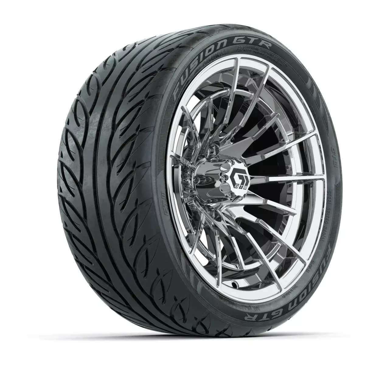 GTW Boost Chrome 14 in Wheels with 205/40-R14 Fusion GTR Steel Belted Street Tires Full Set