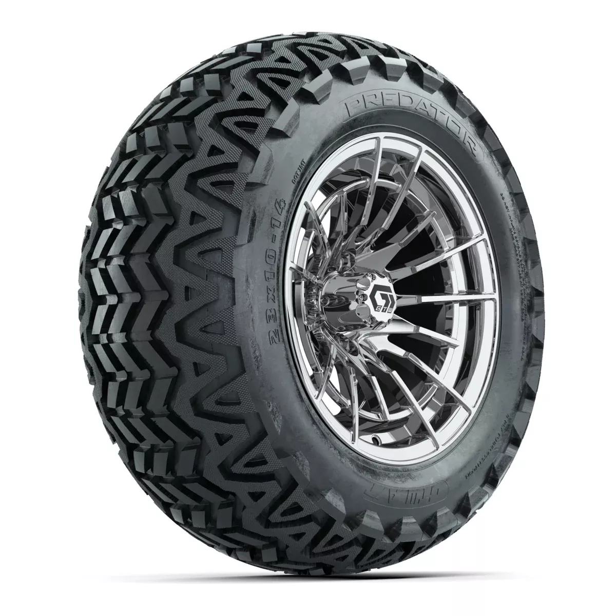 GTW Boost Chrome 14 in Wheels with 23x10-14 Predator All-Terrain Tires Full Set